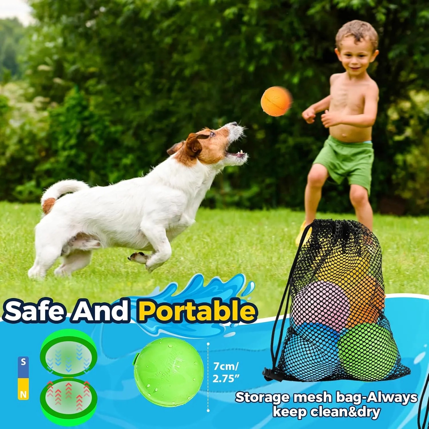 SOPPYCID Reusable Magnetic Water Balloons, Kids Summer Outdoor Toys, Quick Fill Self Sealing Water Bomb for Kids Adult Water Polo Fight Games,Summer Fun Party Water Balls with Storage Bag (8pack)
