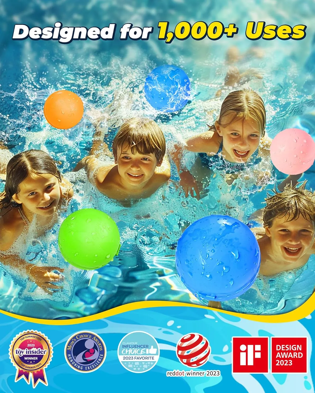 SOPPYCID Reusable Water Balloons, Pool Toys Beach Toys, Summer Water Toys, Refillable Water Bomb Splash Balls with Quick Fill &Self Sealing for Outdoor Activities, Water Games (16PCS)