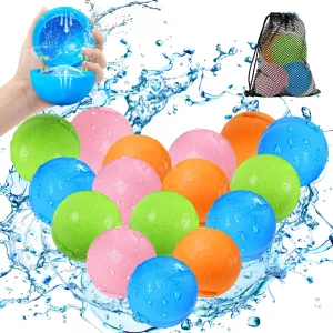 SOPPYCID Reusable Water Balloons, Pool Toys Beach Toys, Summer Water Toys, Refillable Water Bomb Splash Balls with Quick Fill &Self Sealing for Outdoor Activities, Water Games (16PCS)