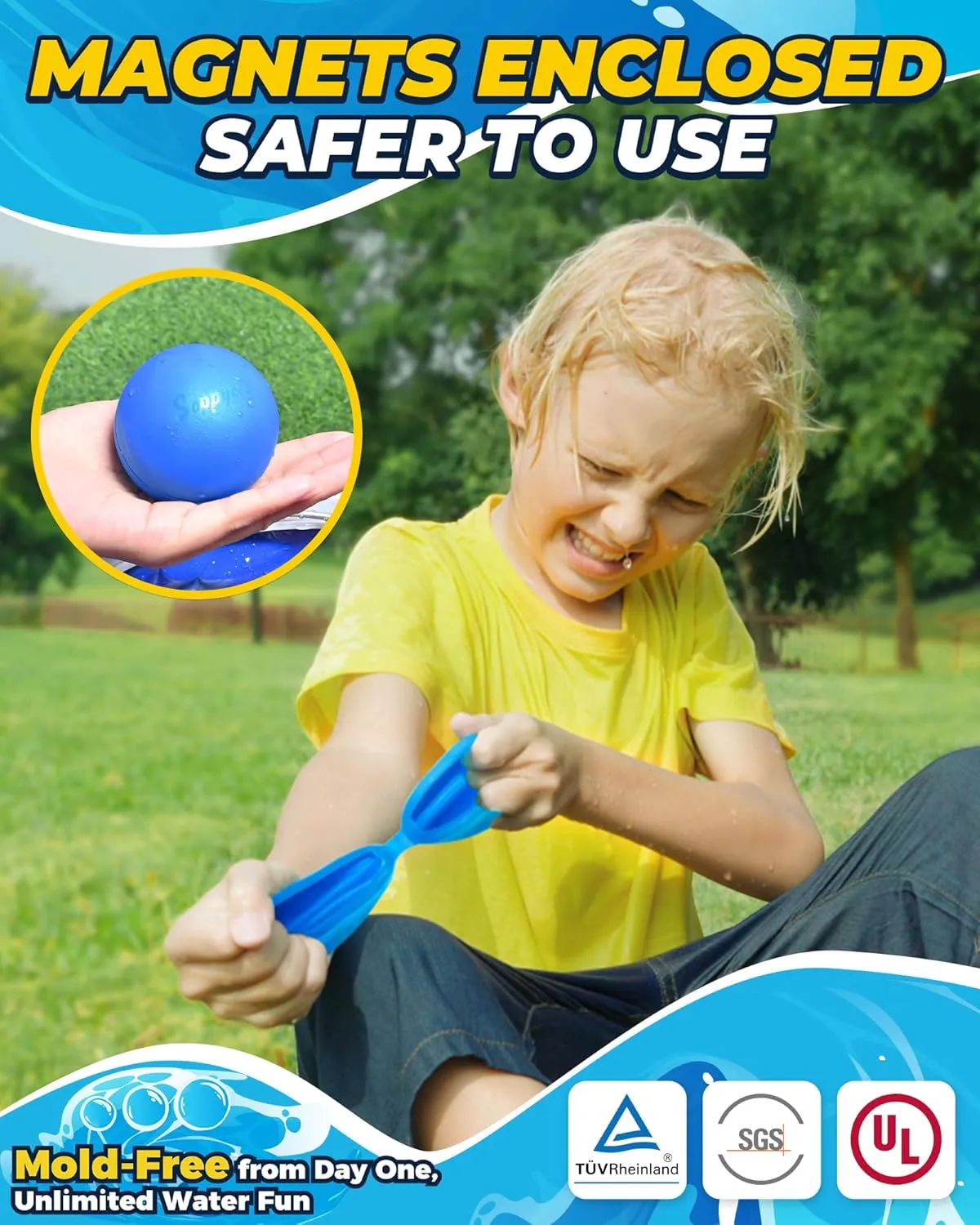 SOPPYCID Reusable Water Balloons - Quick Fill Water Balls Toys For Toddler Age 4-8 - Refillable Magnetic Self-Sealing Water Splash Bomb For Summer Party Pool Outdoor Beach Toys (8-pack-new)