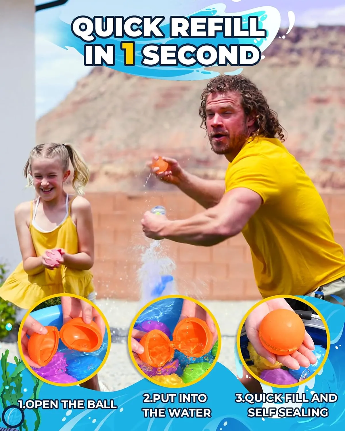 SOPPYCID Reusable Water Balloons - Quick Fill Water Balls Toys For Toddler Age 4-8 - Refillable Magnetic Self-Sealing Water Splash Bomb For Summer Party Pool Outdoor Beach Toys (8-pack-new)