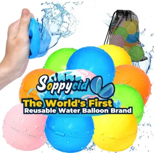 SOPPYCID Water Balloons Reusable Quick Fill - Self Sealing Silicone Water Balls for Kids with Mesh Bag, Outdoor Summer Fun Water Toys for Activities, Summer Party, Water Park, Family Game 10 Pcs