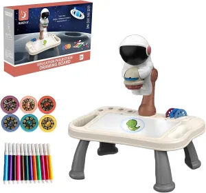 Space Explorer Kids' Projector Drawing Board - Astronaut Sketch & Trace Station with Reusable Doodle Pad and Color Slides for Creative Learning, Ideal for Ages 3 , Brown