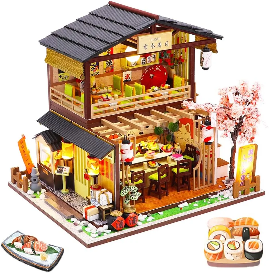 Spilay DIY Dollhouse Miniature with Wooden Furniture,Handmade Japanese Style Home Craft Model Mini Kit with Dust Cover & Music Box,1:24 3D Creative Doll House Toy for Adult Teenager Gift