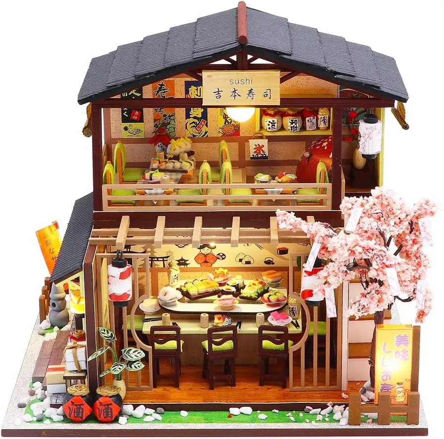 Spilay DIY Dollhouse Miniature with Wooden Furniture,Handmade Japanese Style Home Craft Model Mini Kit with Dust Cover & Music Box,1:24 3D Creative Doll House Toy for Adult Teenager Gift
