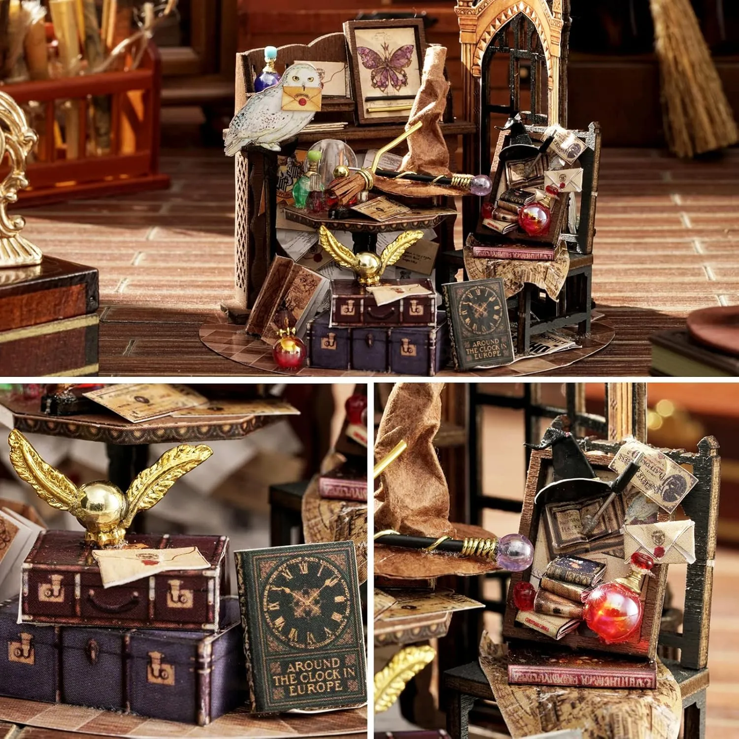 Spilay Dollhouse DIY Miniature Wooden Furniture Kit,Mini Handmade Doll House Model with Dust Cover & LED,1:24 Scale Creative Woodcrafts Toys for Adult Friend Lover Birthday Gift (Time Magic)