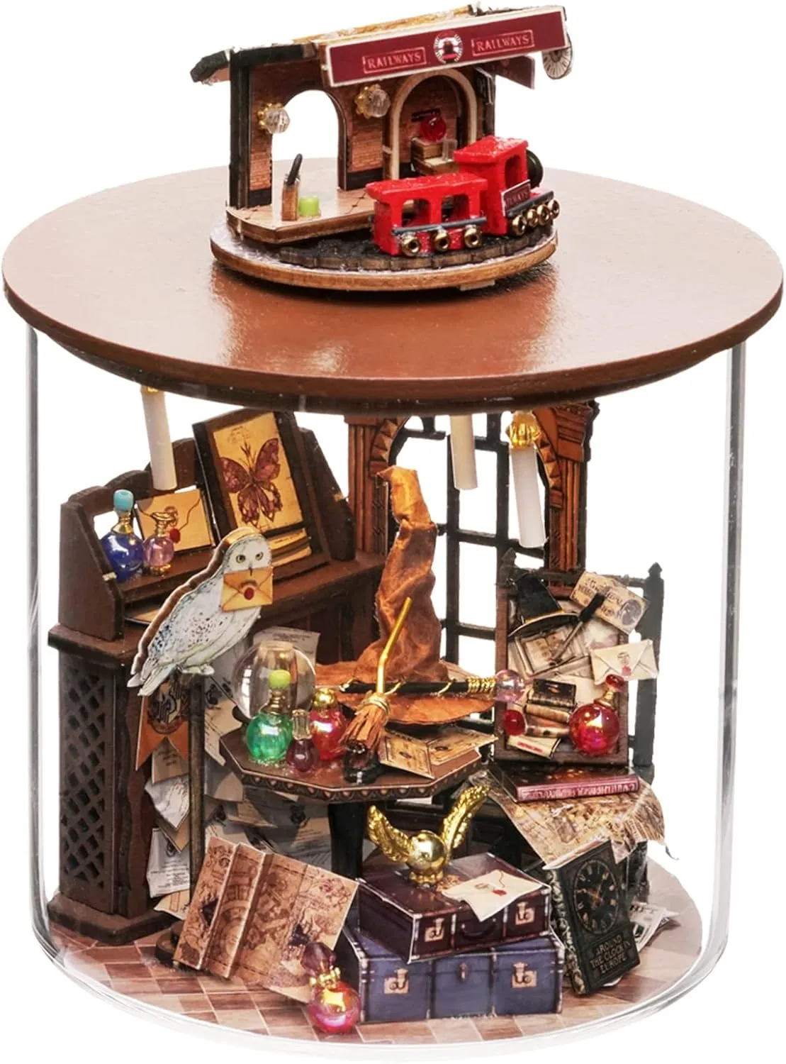 Spilay Dollhouse DIY Miniature Wooden Furniture Kit,Mini Handmade Doll House Model with Dust Cover & LED,1:24 Scale Creative Woodcrafts Toys for Adult Friend Lover Birthday Gift (Time Magic)