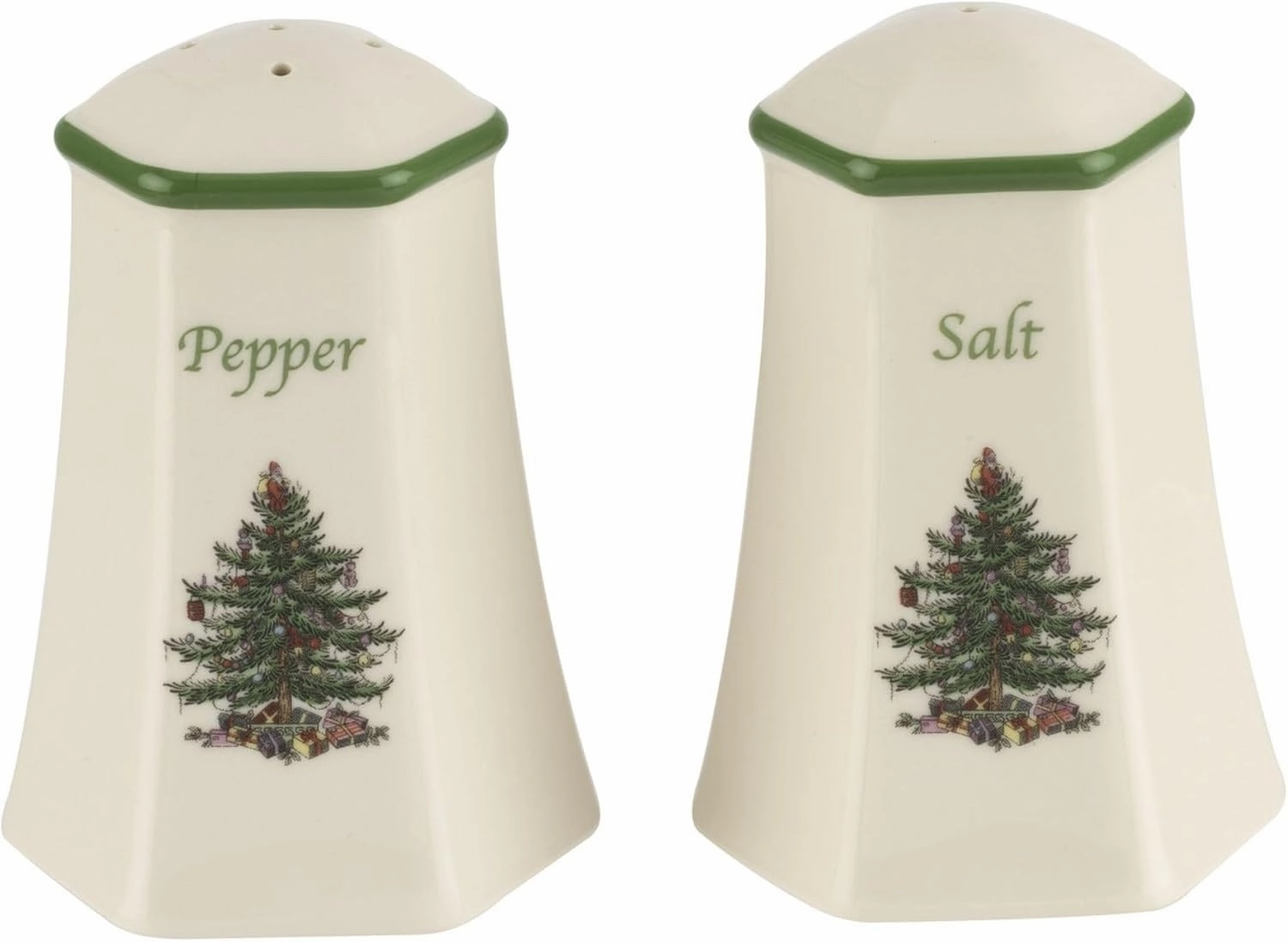 Spode Christmas Tree Hexagonal Salt and Pepper Shaker Set (2-Piece)- Holiday Kitchen & Table Décor - Festive Home Accent, Christmas Gift/Stocking Stuffer for Collectors & Holiday Enthusiasts