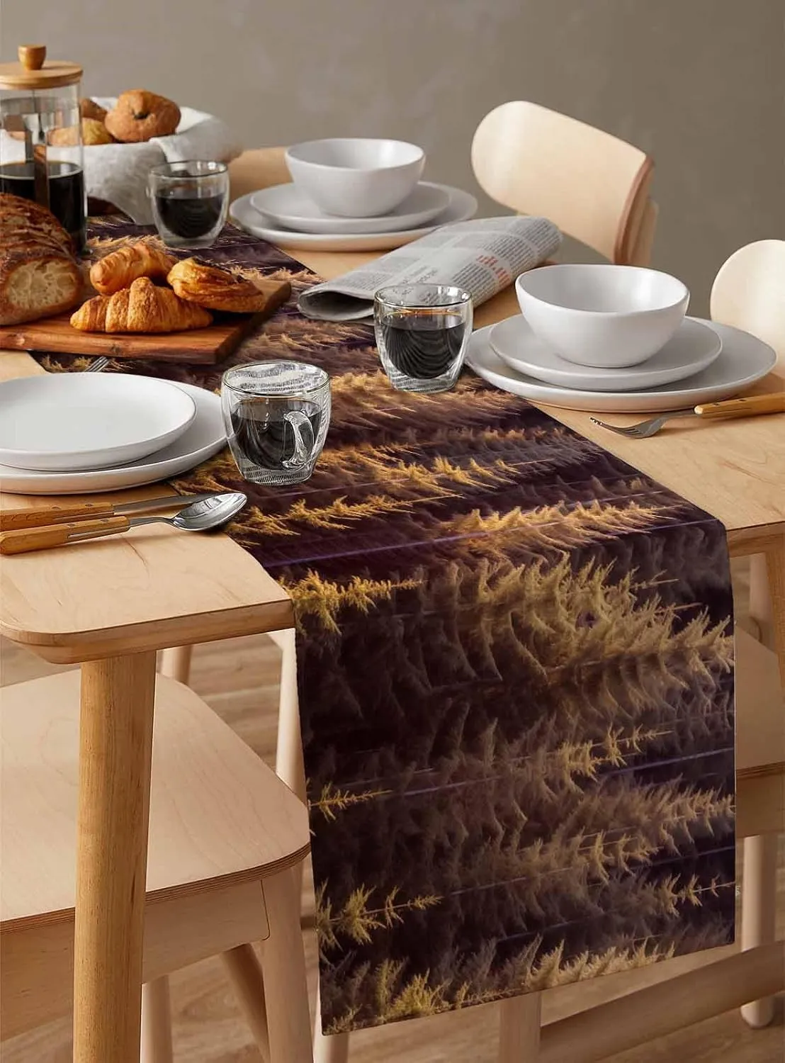 Spring Summer Forest Table Runner-Cotton Linen- 36 Inch Holiday Dresser Scarves, Nature Orange Tree Nature Scenic Tablerunner for Kitchen Coffee/Dining Bedroom Living Room Dinner Scarf Décor 13x36