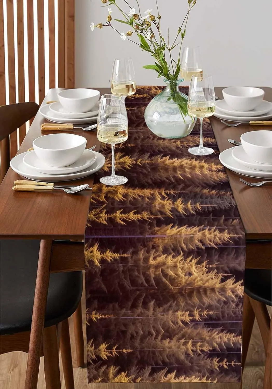 Spring Summer Forest Table Runner-Cotton Linen- 36 Inch Holiday Dresser Scarves, Nature Orange Tree Nature Scenic Tablerunner for Kitchen Coffee/Dining Bedroom Living Room Dinner Scarf Décor 13x36