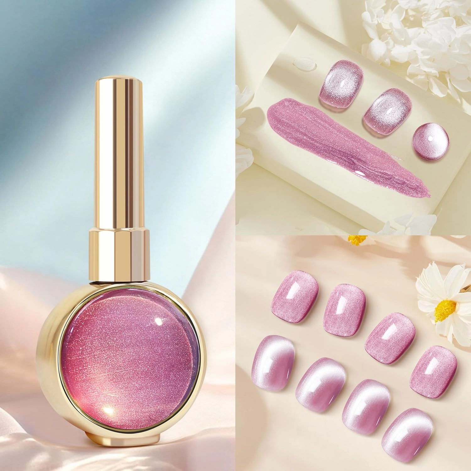 SR Magnetic Cat Eye Gel Polish – Ultra-Fine Shimmer | Strong Light Reflection | FREE Magnetic Wand with Any Purchase (Pink)