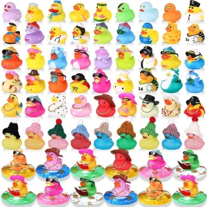 Sratte 140 Pcs Rubber Mini Duck Bulk Halloween Assorted Rubber Ducks Dashboard Decoration Bath Toy Little Duck Sunglasses Necklace Hat Swim Circle Hat for Halloween Birthday Swimming Party Gift Favor