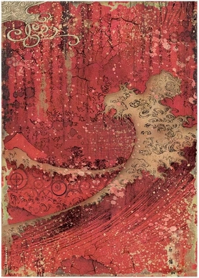 Stamperia International Stamperia-Rice Paper-Sir Vagabond in Japan Texture, Red, Teal, Brown, A4