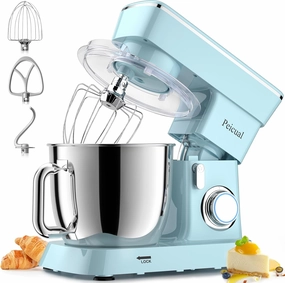 Stand Mixer, 6QT 10 P Speed Tilt-Head Kitchen Electric Mixer, Food Mixer with Stainless Steel Bowl, Dough Hook, Flat Beater, Wire Whisk, Splash Guard-Blue