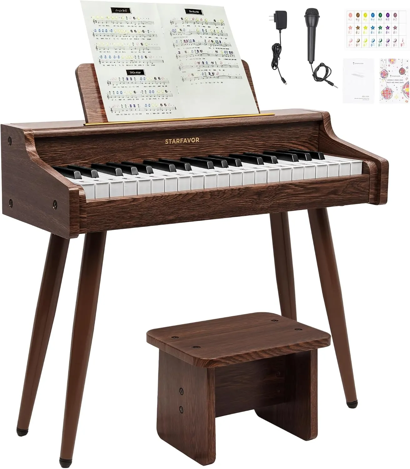 Starfavor Kids Keyboard, 37 Keys Digital Piano with Volume Control, Rechargeable Music Educational Instrument Toy, Wood Piano for 3  Girls, Boys, Beginner, Toddler