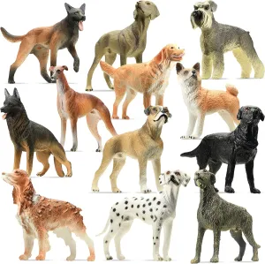 stargo Friendly Dog Figurines for Kids and Toddlers - Plastic Dogs Set of 12 Realistic Play Figures - Non-Toxic Cake Topper, Farm Animal Figurines, 3.5"x5", Age 3 