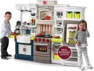 Step2 Elegant Edge Kids Kitchen Playset, Indoor/Outdoor Kitchenette, Interactive Play with Lights and Sounds, Made of Durable Plastic, Includes 78 Piece Toy Accessories, For Toddlers 3  Years Old