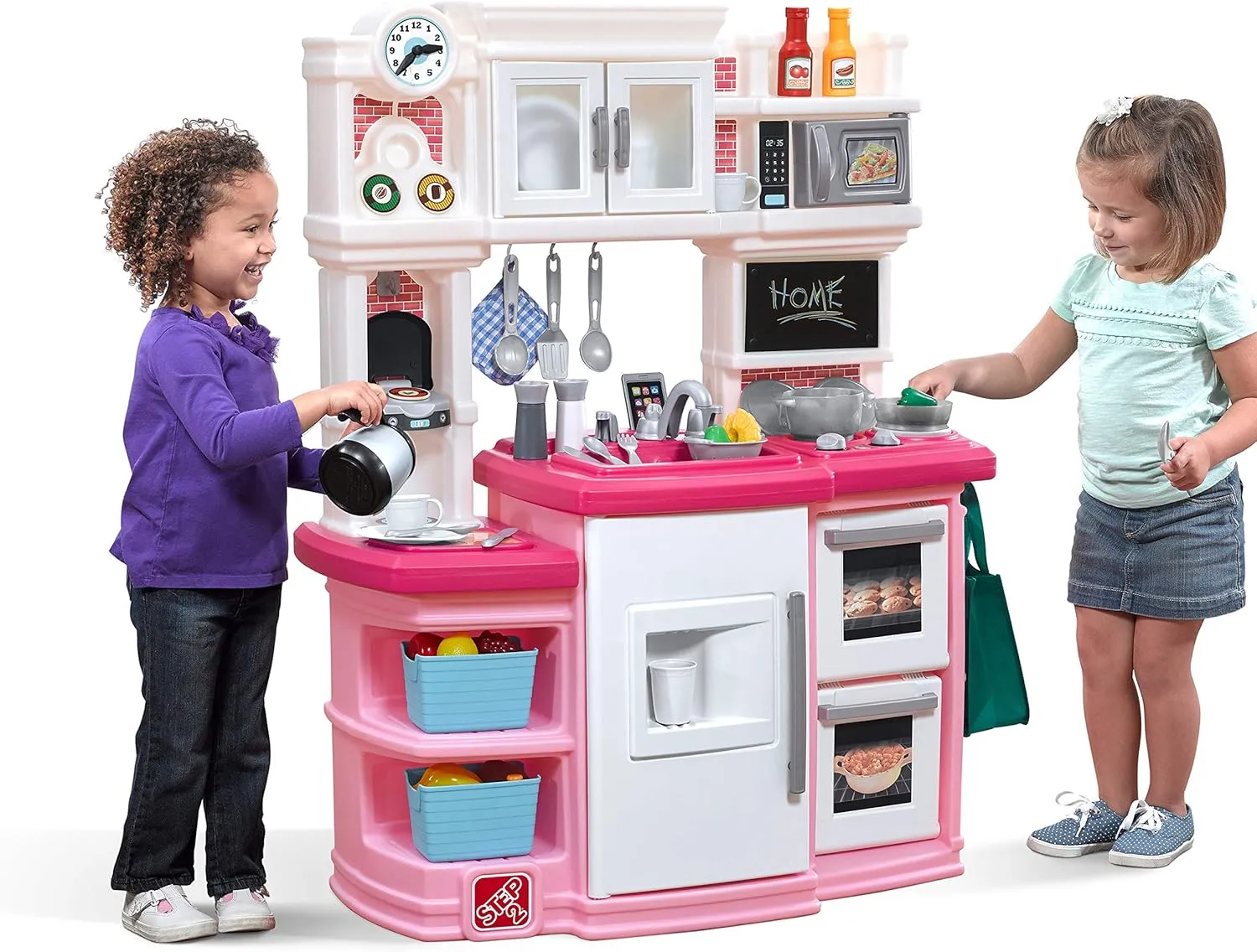 Step2 Great Gourmet Kids Kitchen Playset, Indoor/Outdoor Kitchenette, Interactive Play with Lights and Sounds, Made of Durable Plastic, Includes 33 Piece Toy Accessories, Toddlers 3  Years Old, Pink