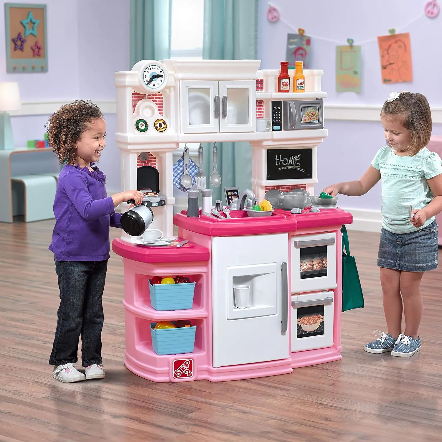 Step2 Great Gourmet Kids Kitchen Playset, Indoor/Outdoor Kitchenette, Interactive Play with Lights and Sounds, Made of Durable Plastic, Includes 33 Piece Toy Accessories, Toddlers 3  Years Old, Pink