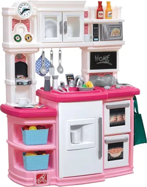 Step2 Great Gourmet Kids Kitchen Playset, Indoor/Outdoor Kitchenette, Interactive Play with Lights and Sounds, Made of Durable Plastic, Includes 33 Piece Toy Accessories, Toddlers 3  Years Old, Pink