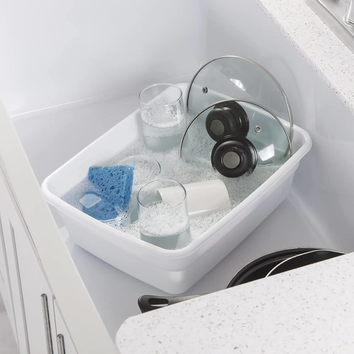 Sterilite 8 Qt Dishpan, Bin Ideal for Soaking and Cleaning Dirty Dishes in the Kitchen Sink, White, 12-Pack