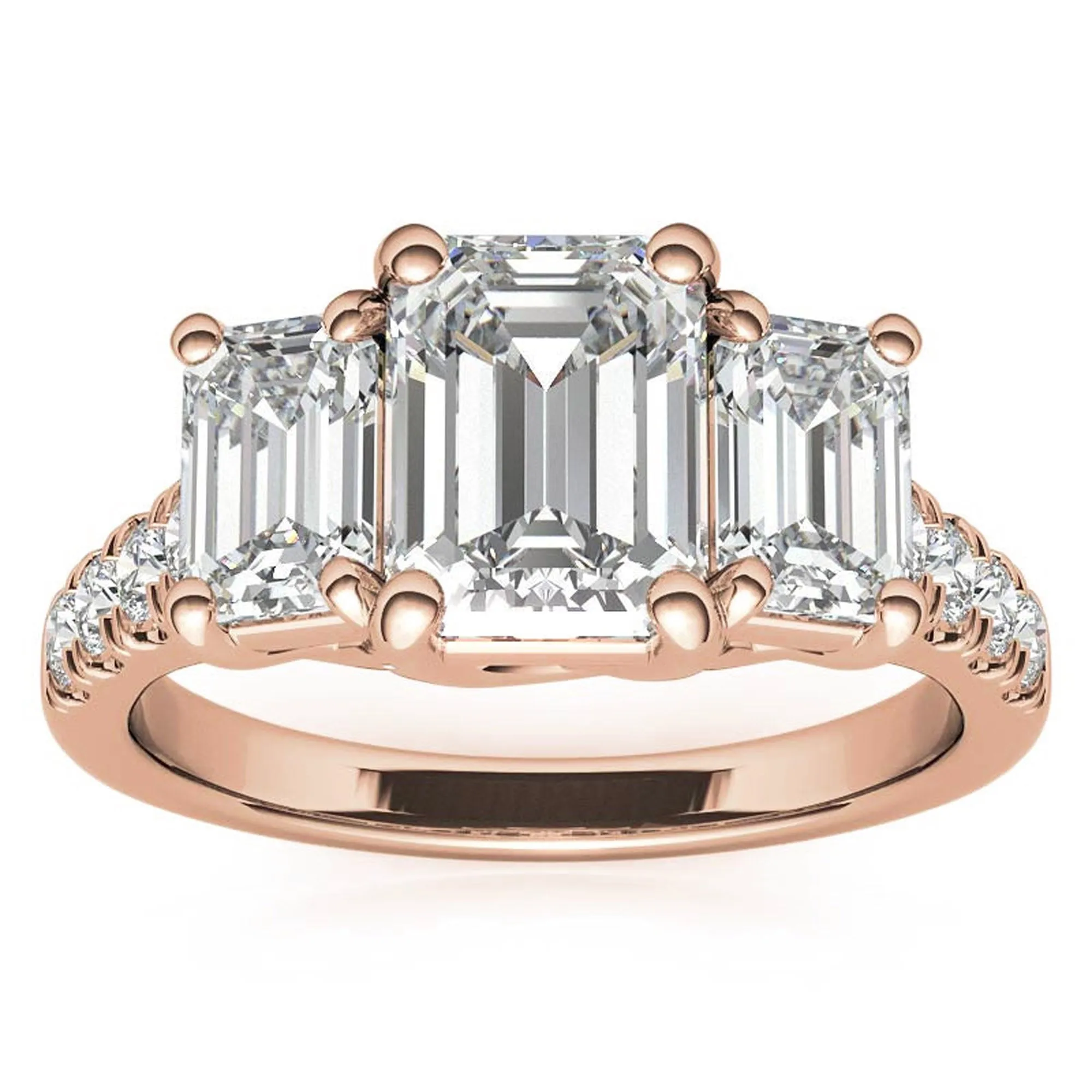 Sterling Silver Emerald-Cut Three-Stone Adjustable Vintage Style Rose Gold Ring Perfect for Engagement