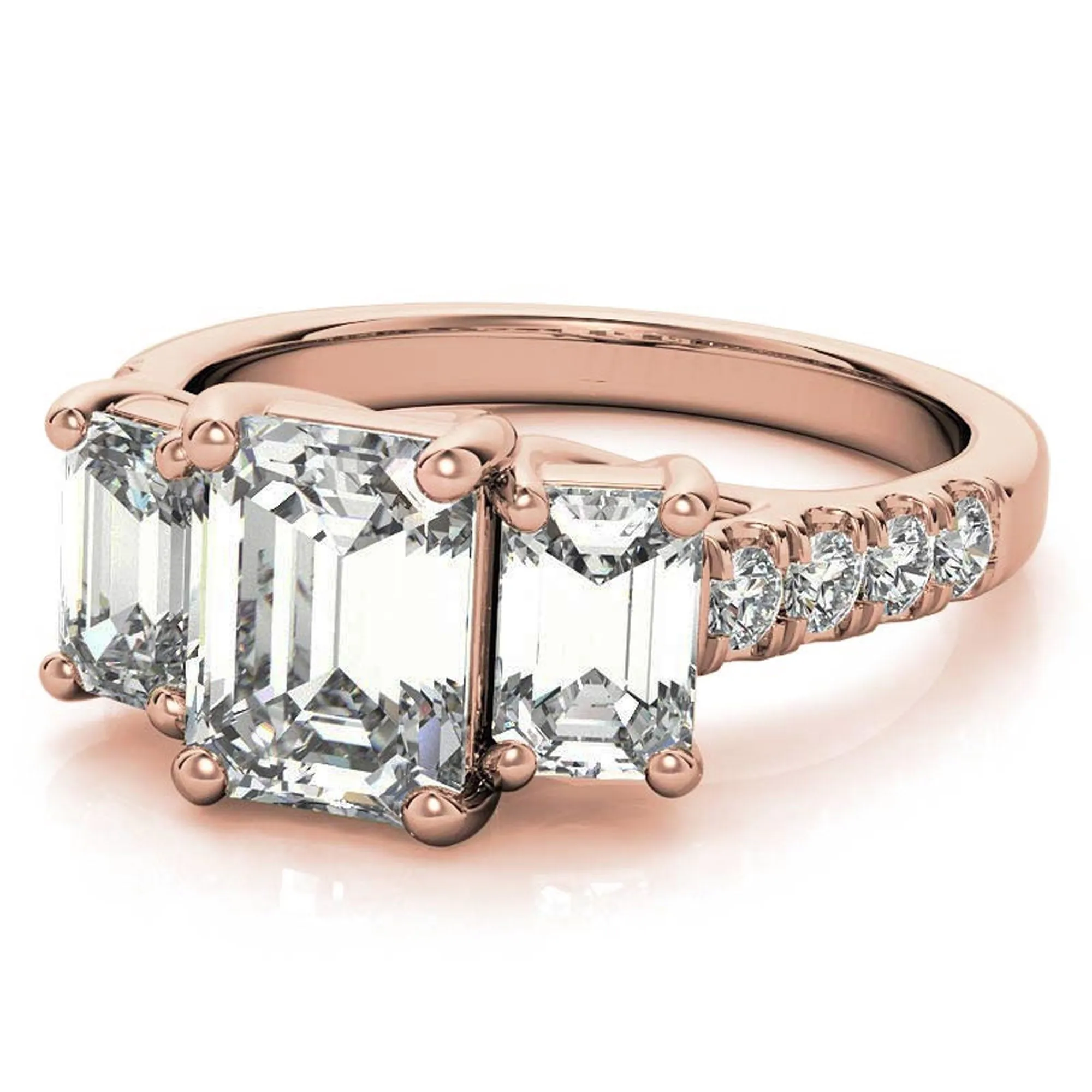 Sterling Silver Emerald-Cut Three-Stone Adjustable Vintage Style Rose Gold Ring Perfect for Engagement