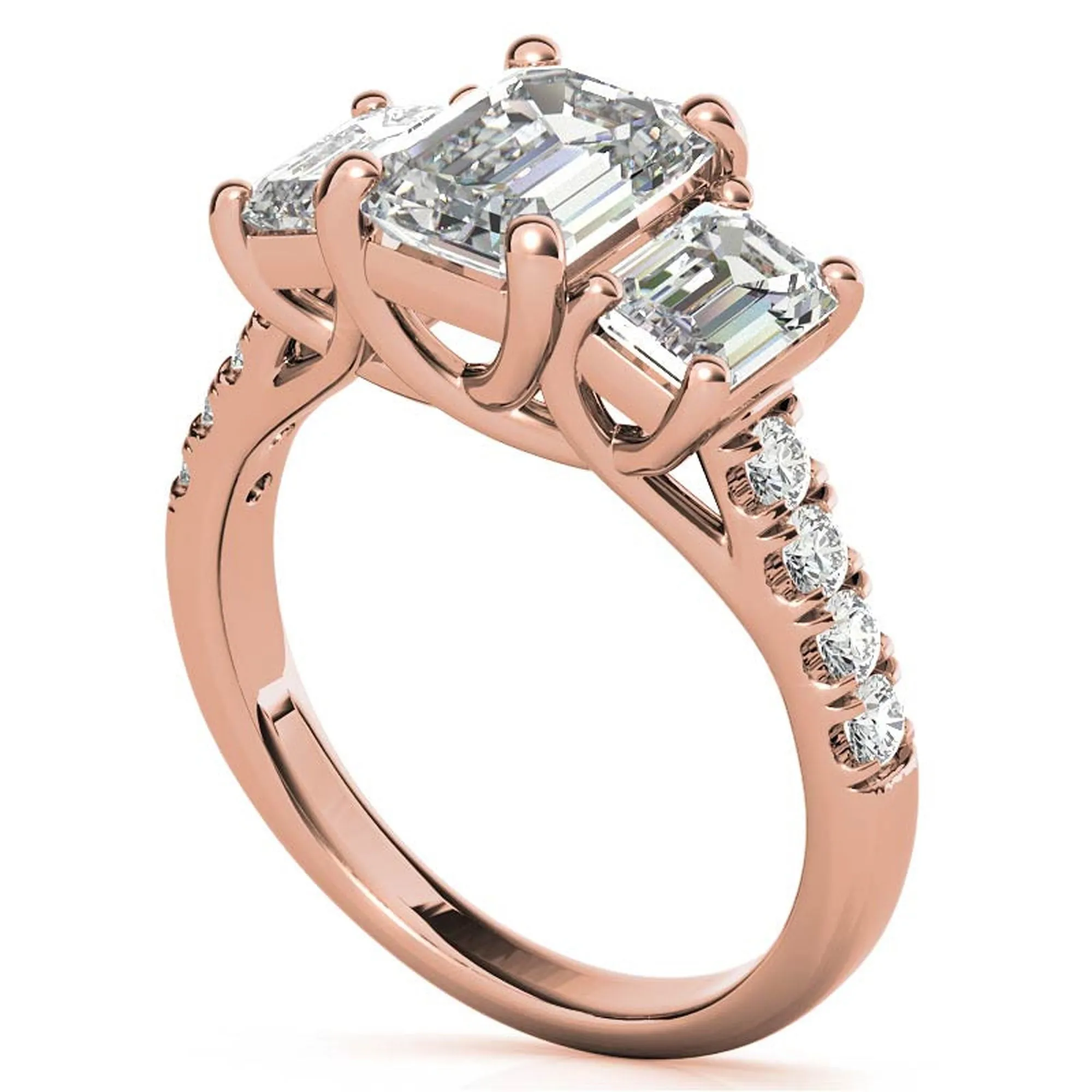 Sterling Silver Emerald-Cut Three-Stone Adjustable Vintage Style Rose Gold Ring Perfect for Engagement