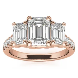 Sterling Silver Emerald-Cut Three-Stone Adjustable Vintage Style Rose Gold Ring Perfect for Engagement