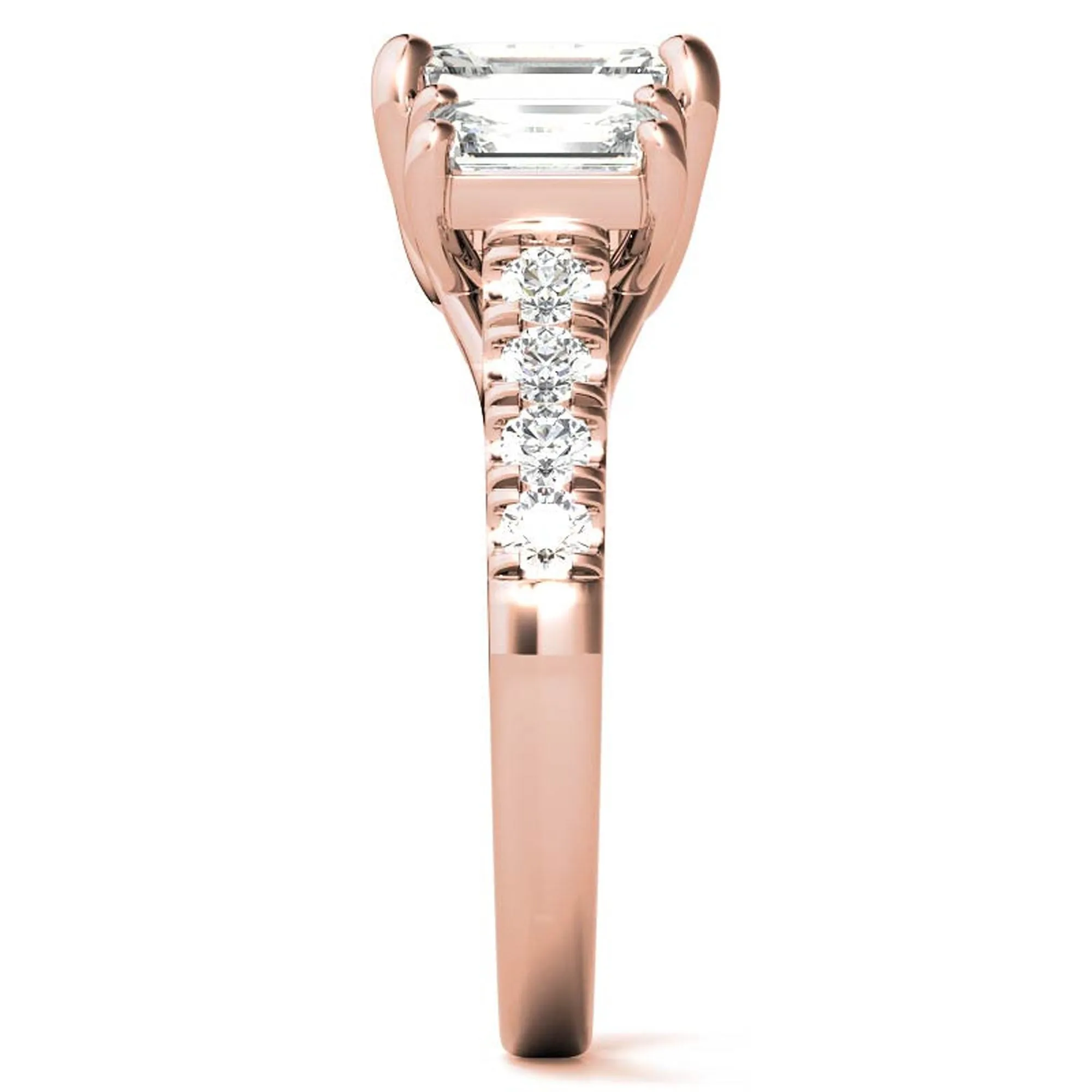 Sterling Silver Emerald-Cut Three-Stone Adjustable Vintage Style Rose Gold Ring Perfect for Engagement