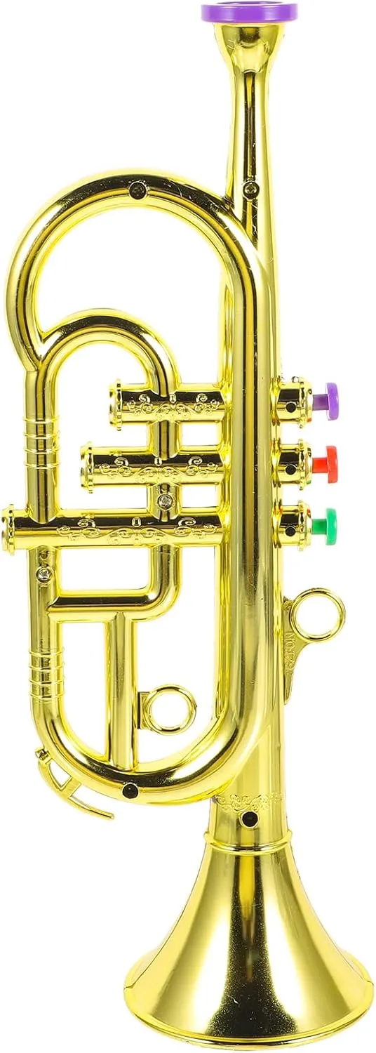 STOBOK Trumpet Toy for Kids, Wind and Brass Musical Instrument for Party Favors, Early Educational Tool, Golden