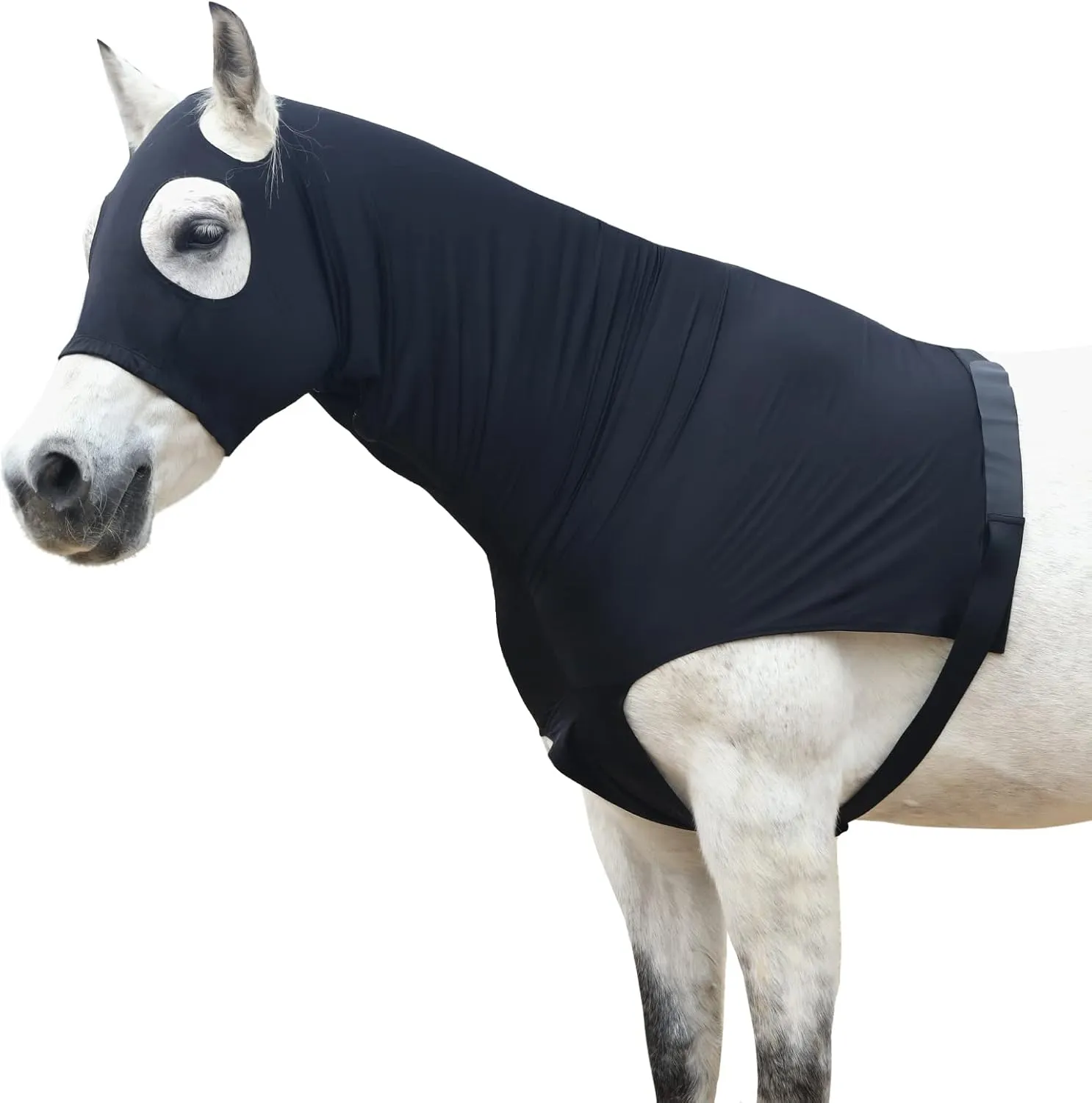 Stretch Horse Slinky Hood Spandex Mane Stay Hoods with Zipper Black Medium