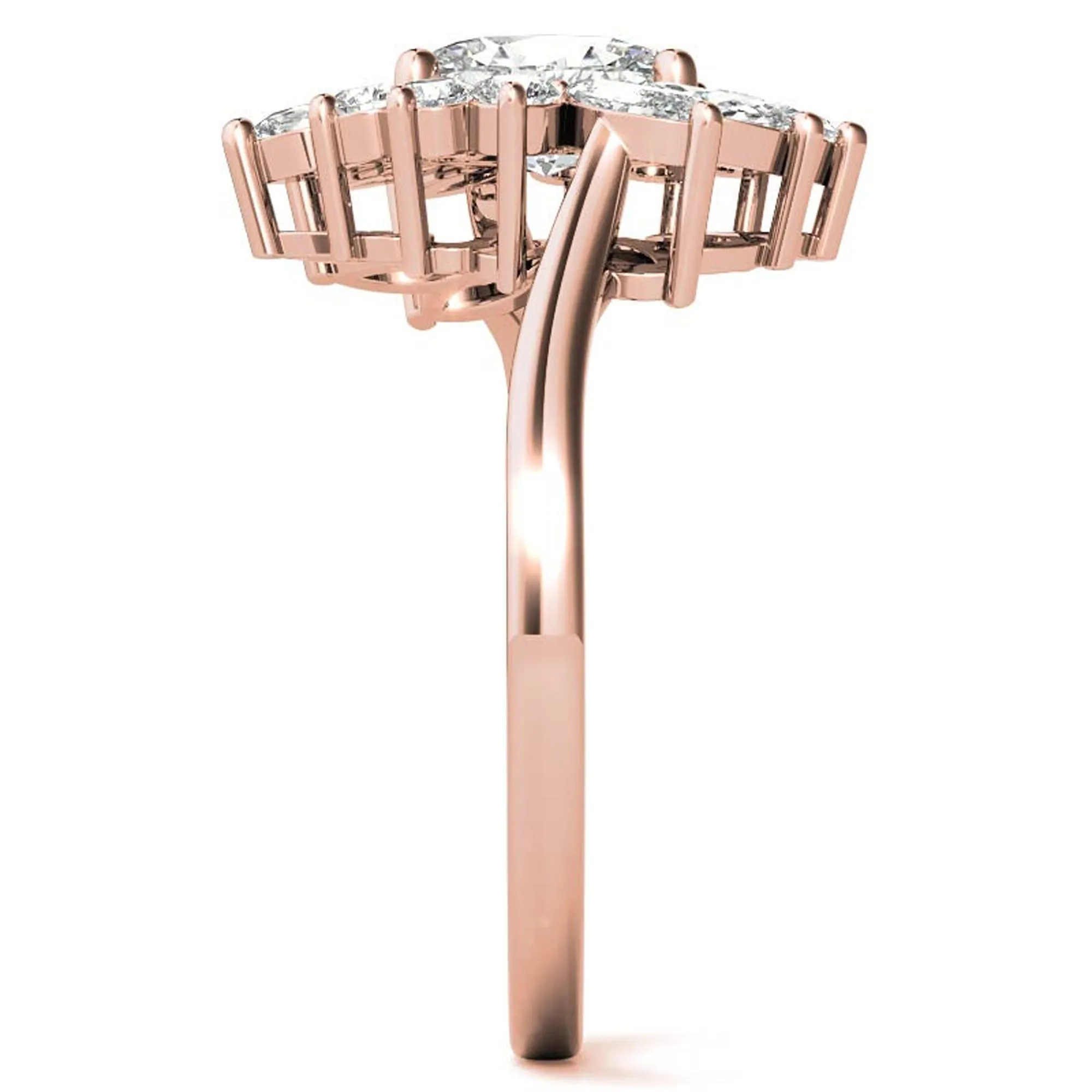 Stunning Floral Halo Adjustable Sterling Silver Ring - Rose Gold Plated
