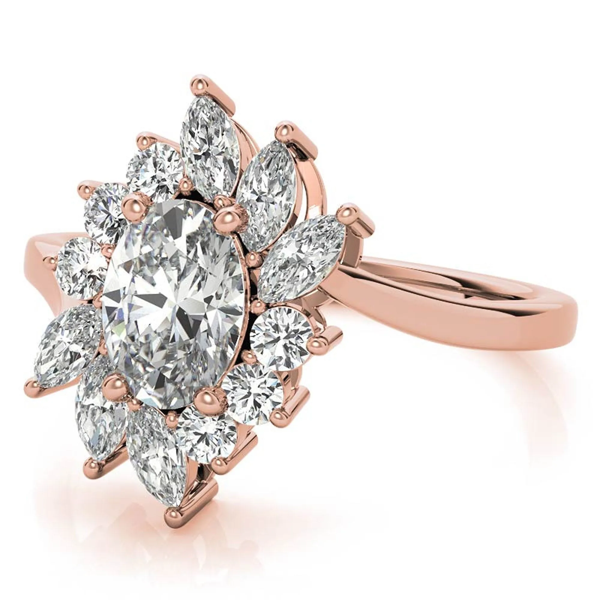 Stunning Floral Halo Adjustable Sterling Silver Ring - Rose Gold Plated