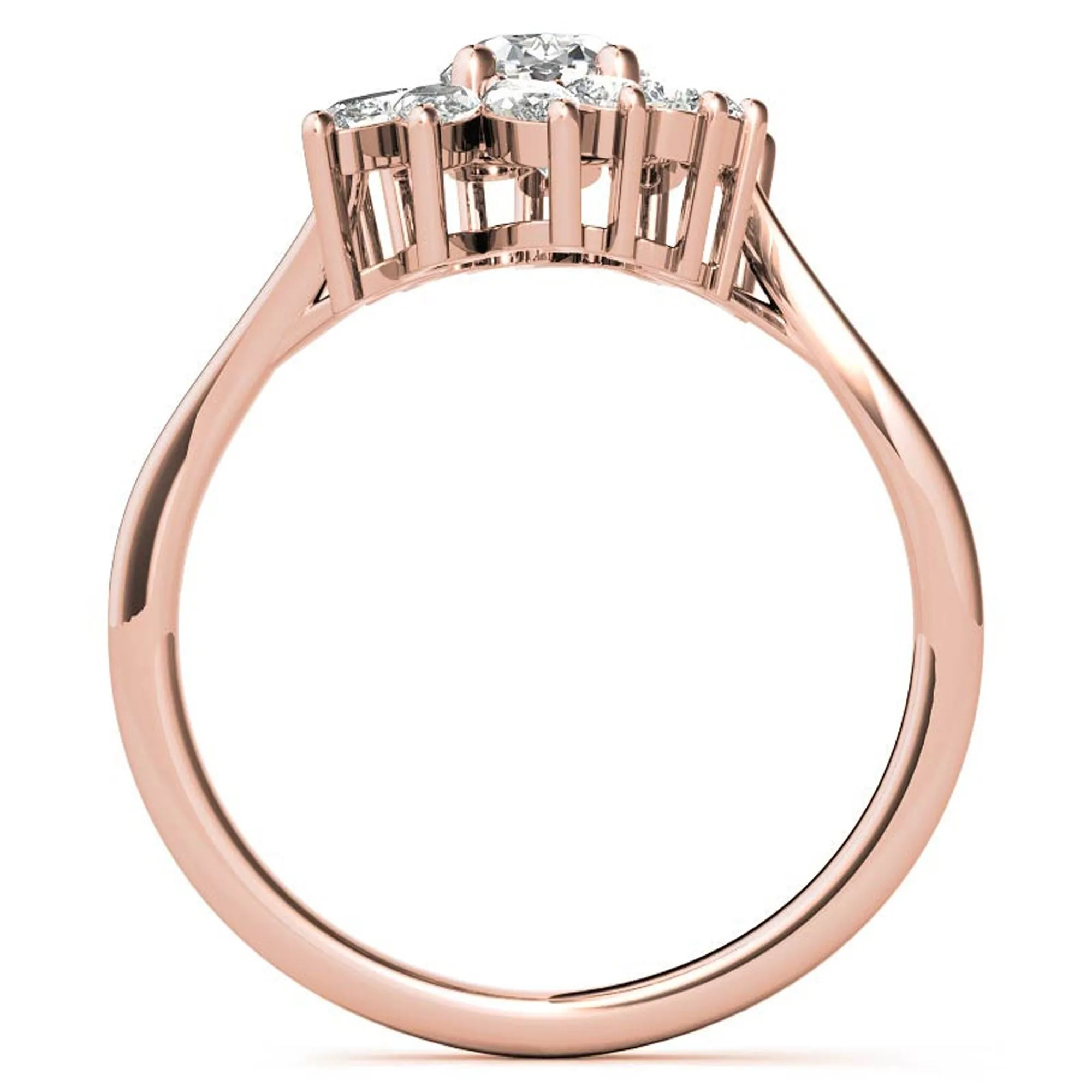 Stunning Floral Halo Adjustable Sterling Silver Ring - Rose Gold Plated