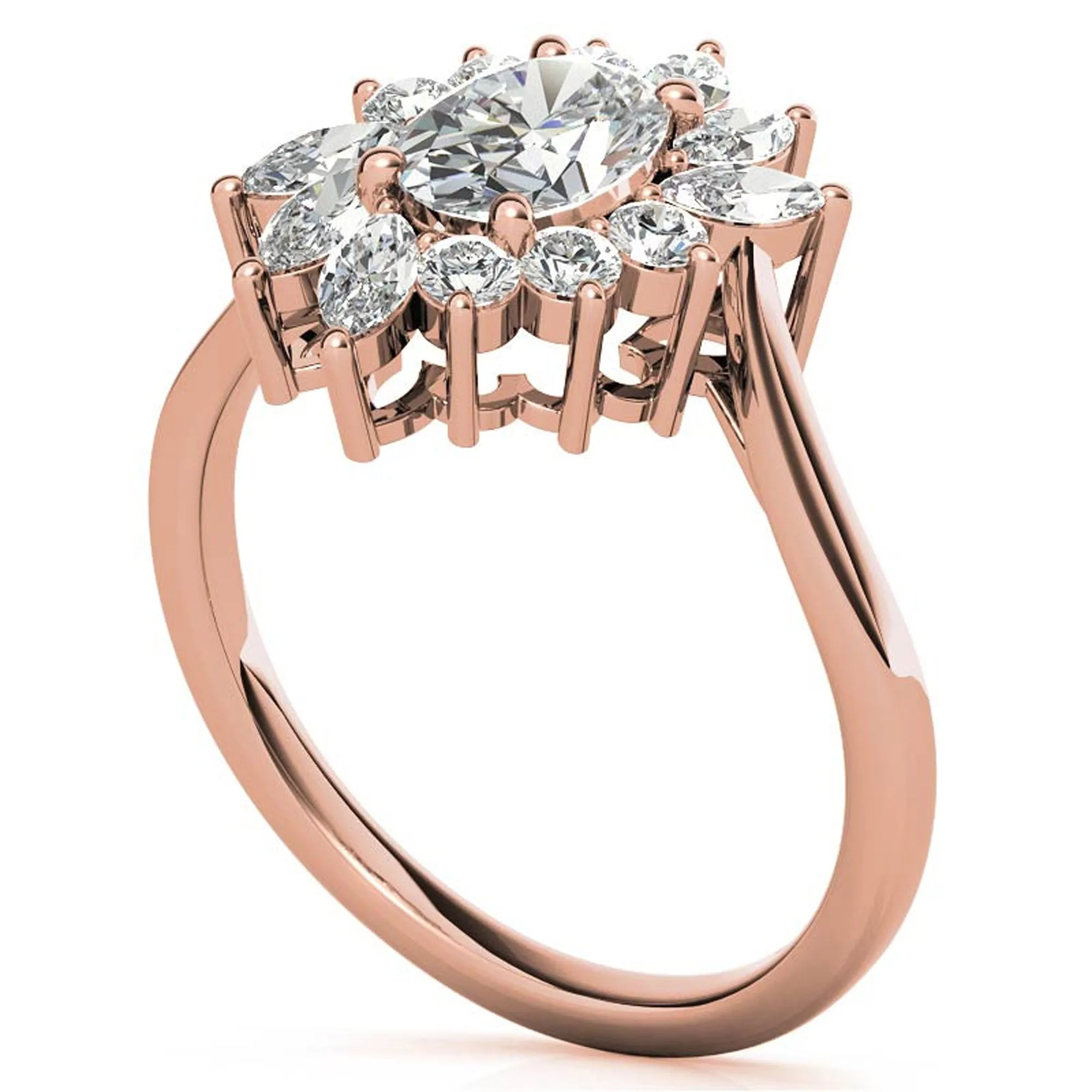 Stunning Floral Halo Adjustable Sterling Silver Ring - Rose Gold Plated