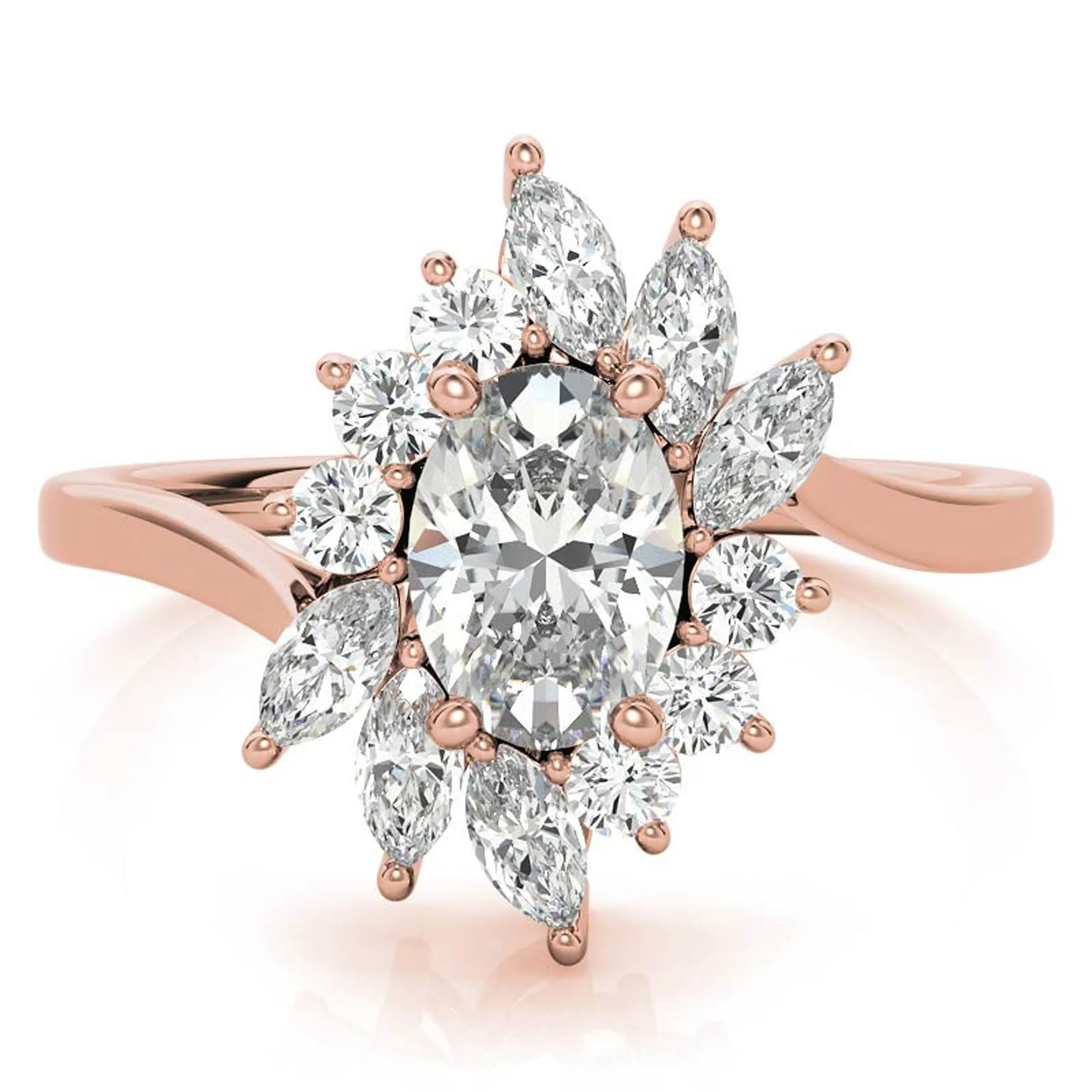 Stunning Floral Halo Adjustable Sterling Silver Ring - Rose Gold Plated