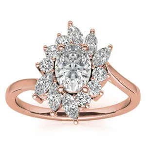 Stunning Floral Halo Adjustable Sterling Silver Ring - Rose Gold Plated