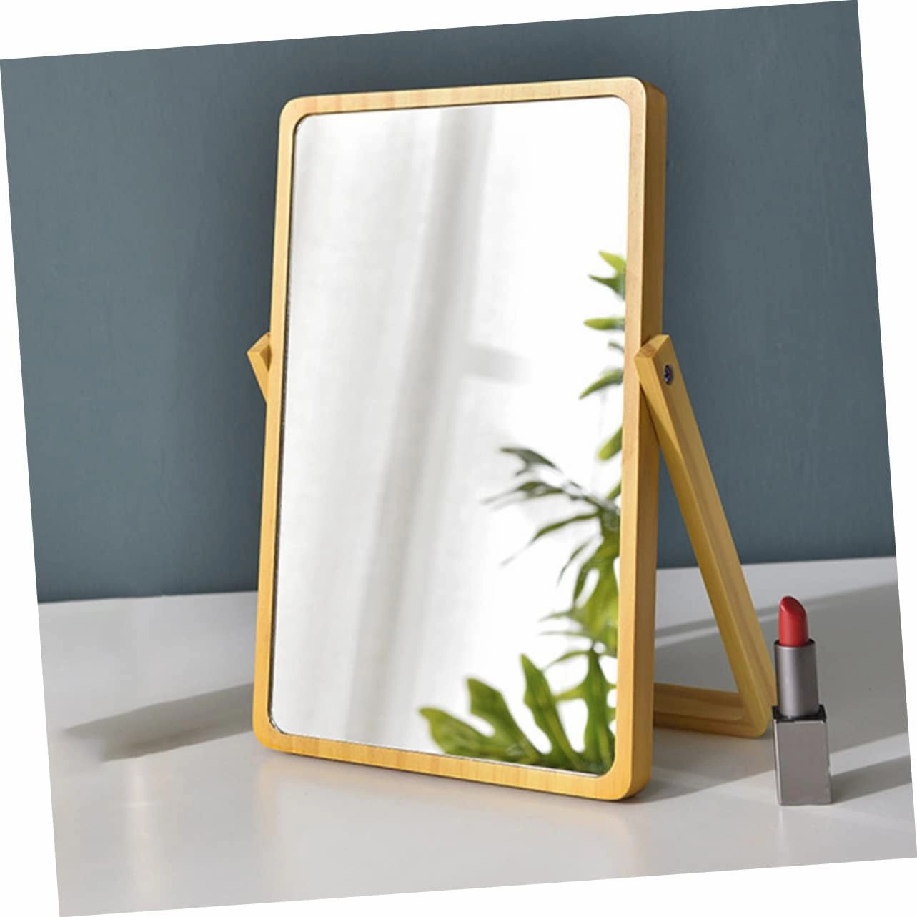 Stylish Desktop Makeup Mirror Large Wooden Vanity Mirror Light Yellow Mirror Perfected Craftsmanship