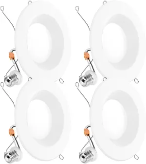 Sunco Retrofit LED Recessed Lighting 6 Inch, Downlight Can Lights for Ceiling, Baffle Trim, 965 LM, 13W (120W Equivalent), 2700K Soft White, Dimmable, Damp Rated UL 4 Pack.