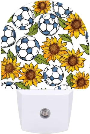 Sunflowers Soccers Night Light Mini LED Plug Into Wall Dusk to Dawn Sensor Nightlight for Bathroom Hallway Decor