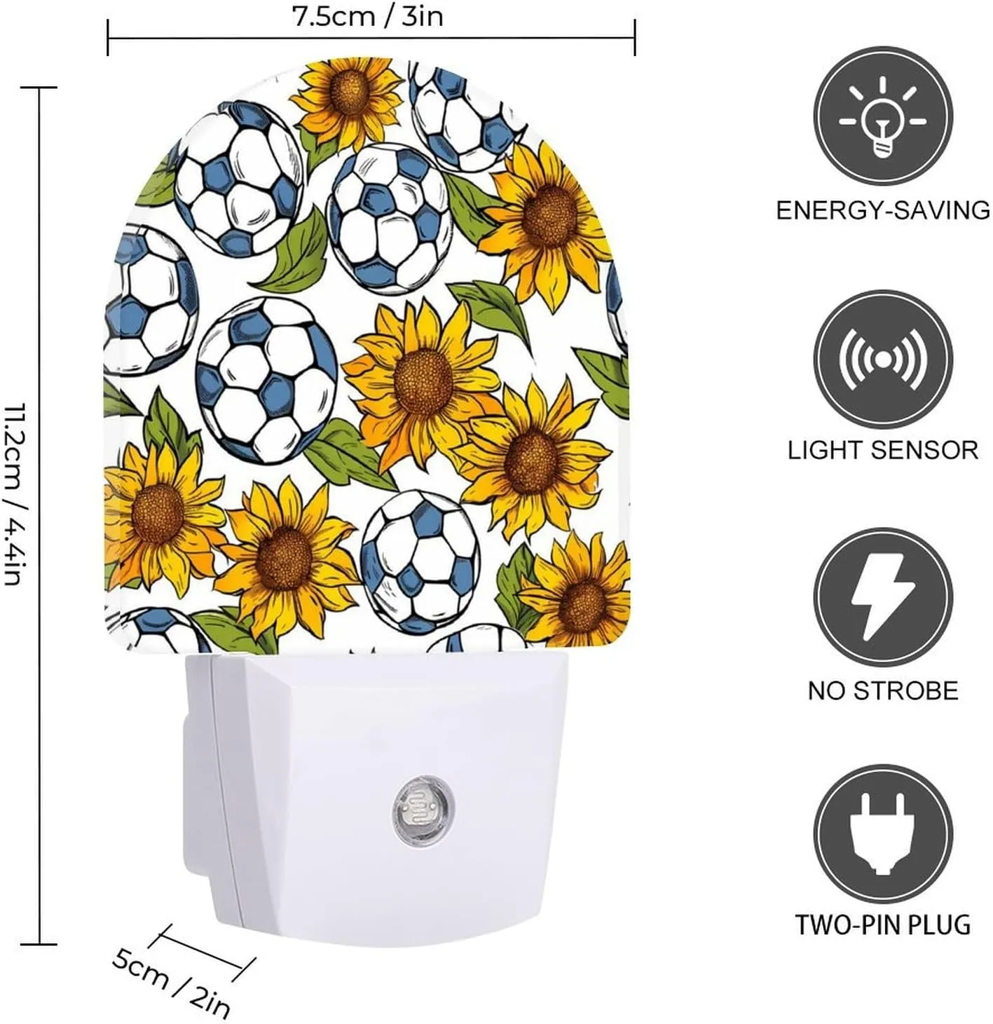 Sunflowers Soccers Night Light Mini LED Plug Into Wall Dusk to Dawn Sensor Nightlight for Bathroom Hallway Decor