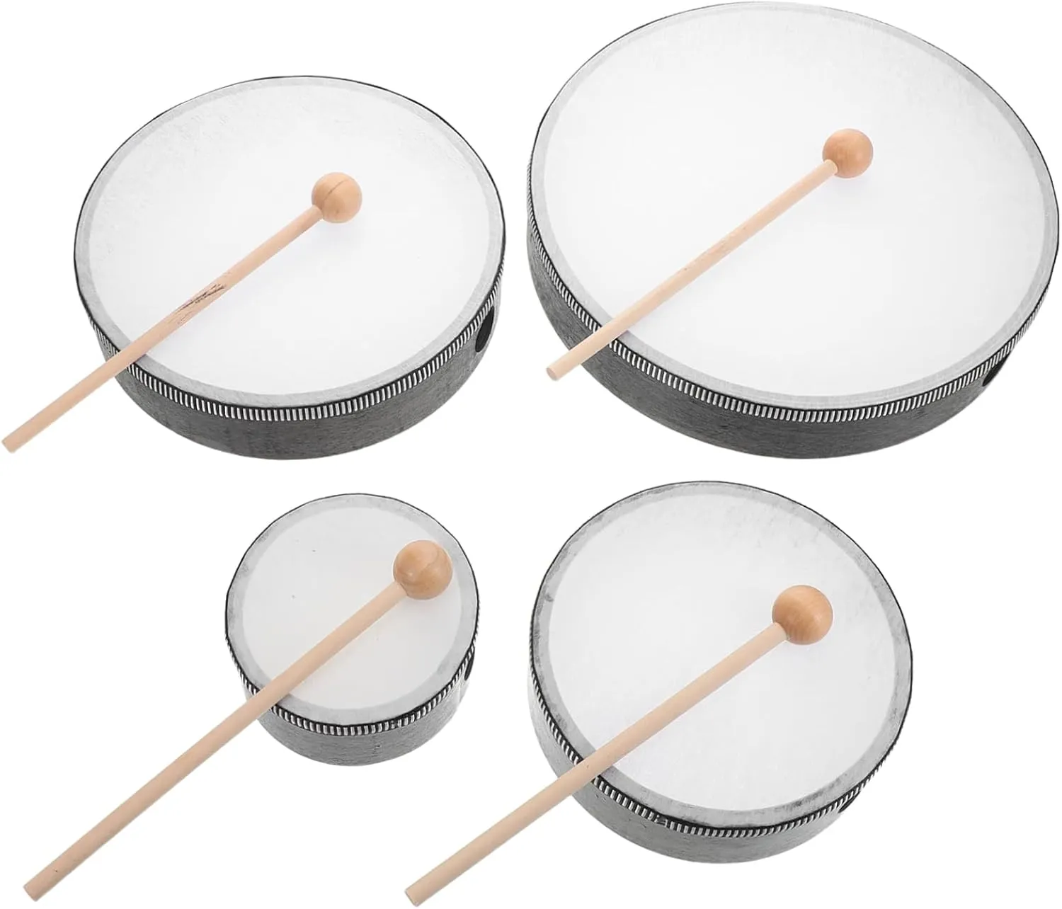 SUPVOX 4-piece Tambourine Set for Kids Beginner Drum Set with 4in 6in 8in 10in Drums Hand Held Percussion Instruments Musical Maracas for Teen Band Practice Recording