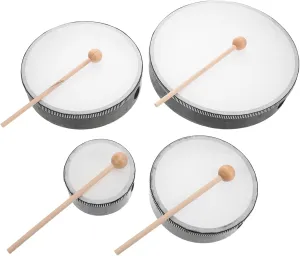 SUPVOX 4-piece Tambourine Set for Kids Beginner Drum Set with 4in 6in 8in 10in Drums Hand Held Percussion Instruments Musical Maracas for Teen Band Practice Recording