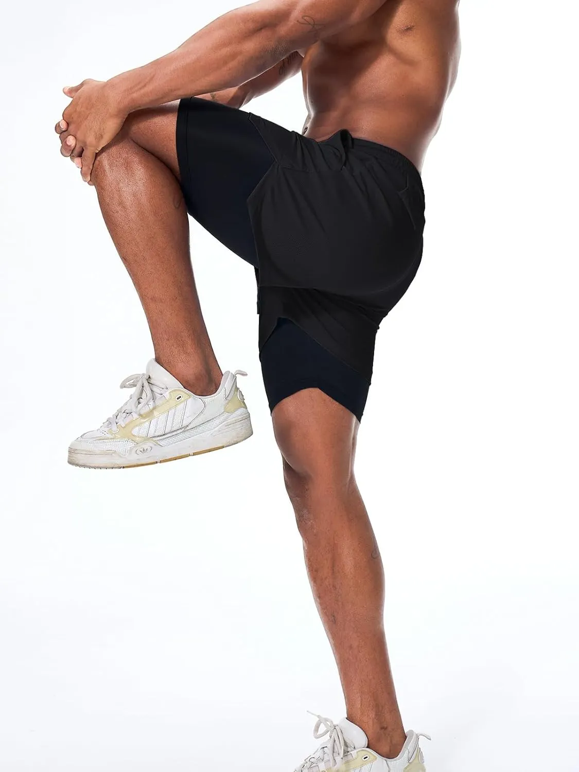 Surenow Men's Running Shorts Quick Dry Workout Gym Shorts Athletic 2-in-1 Stealth Shorts Outdoor Short for Men with Pockets
