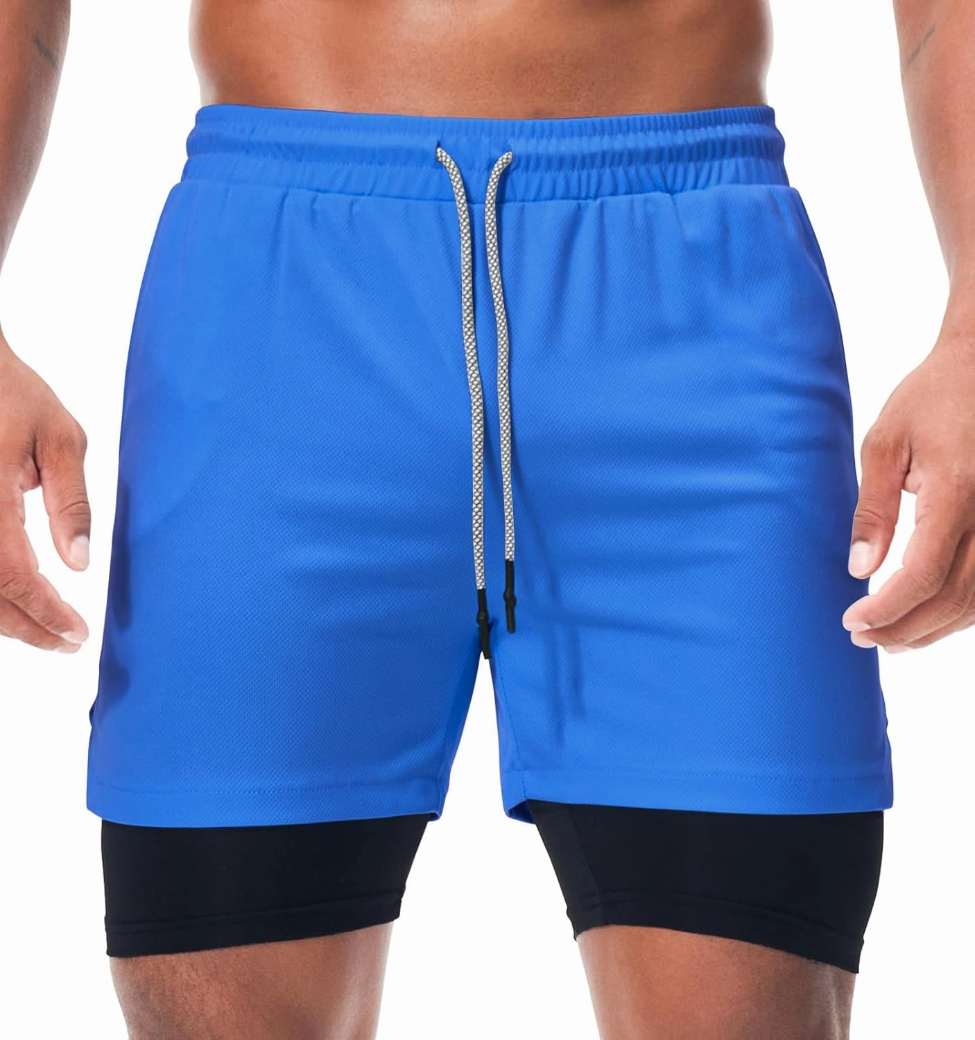 Surenow Men's Running Shorts Quick Dry Workout Gym Shorts Athletic 2-in-1 Stealth Shorts Outdoor Short for Men with Pockets