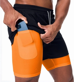 Surenow Men's Running Shorts Quick Dry Workout Gym Shorts Athletic 2-in-1 Stealth Shorts Outdoor Short for Men with Pockets