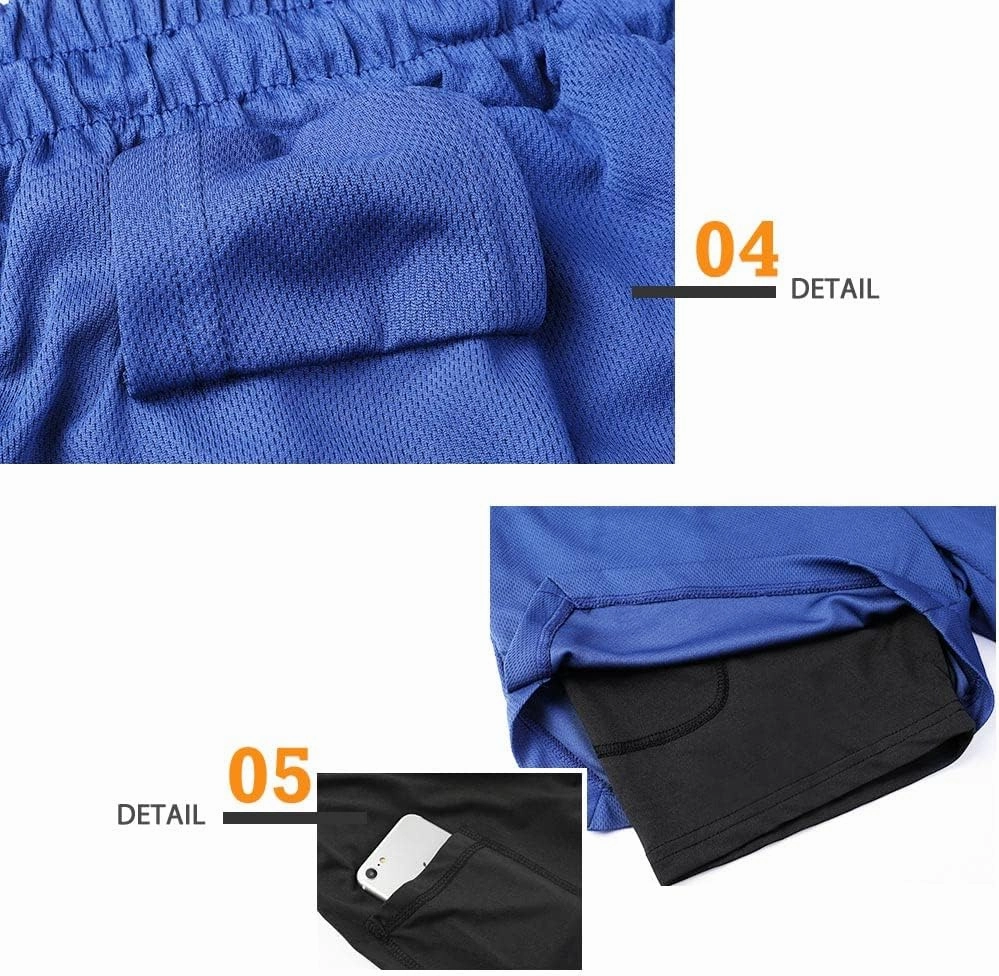 Surenow Men's Running Shorts Quick Dry Workout Gym Shorts Athletic 2-in-1 Stealth Shorts Outdoor Short for Men with Pockets