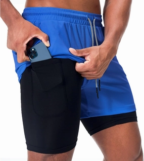 Surenow Men's Running Shorts Quick Dry Workout Gym Shorts Athletic 2-in-1 Stealth Shorts Outdoor Short for Men with Pockets