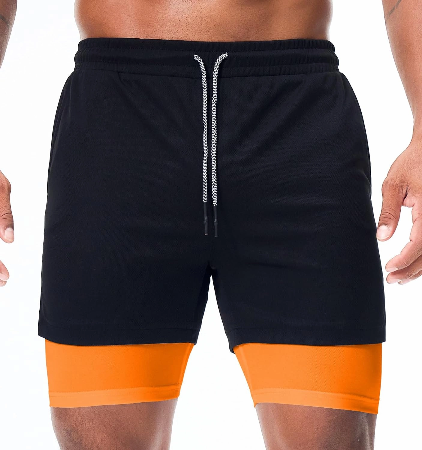 Surenow Men's Running Shorts Quick Dry Workout Gym Shorts Athletic 2-in-1 Stealth Shorts Outdoor Short for Men with Pockets